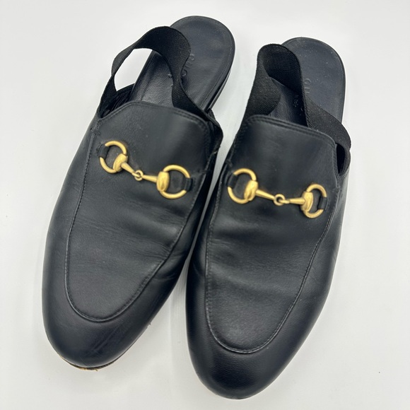 Gucci Black Leather Loafers with Gold Horsebit Slingback - Picture 3 of 6